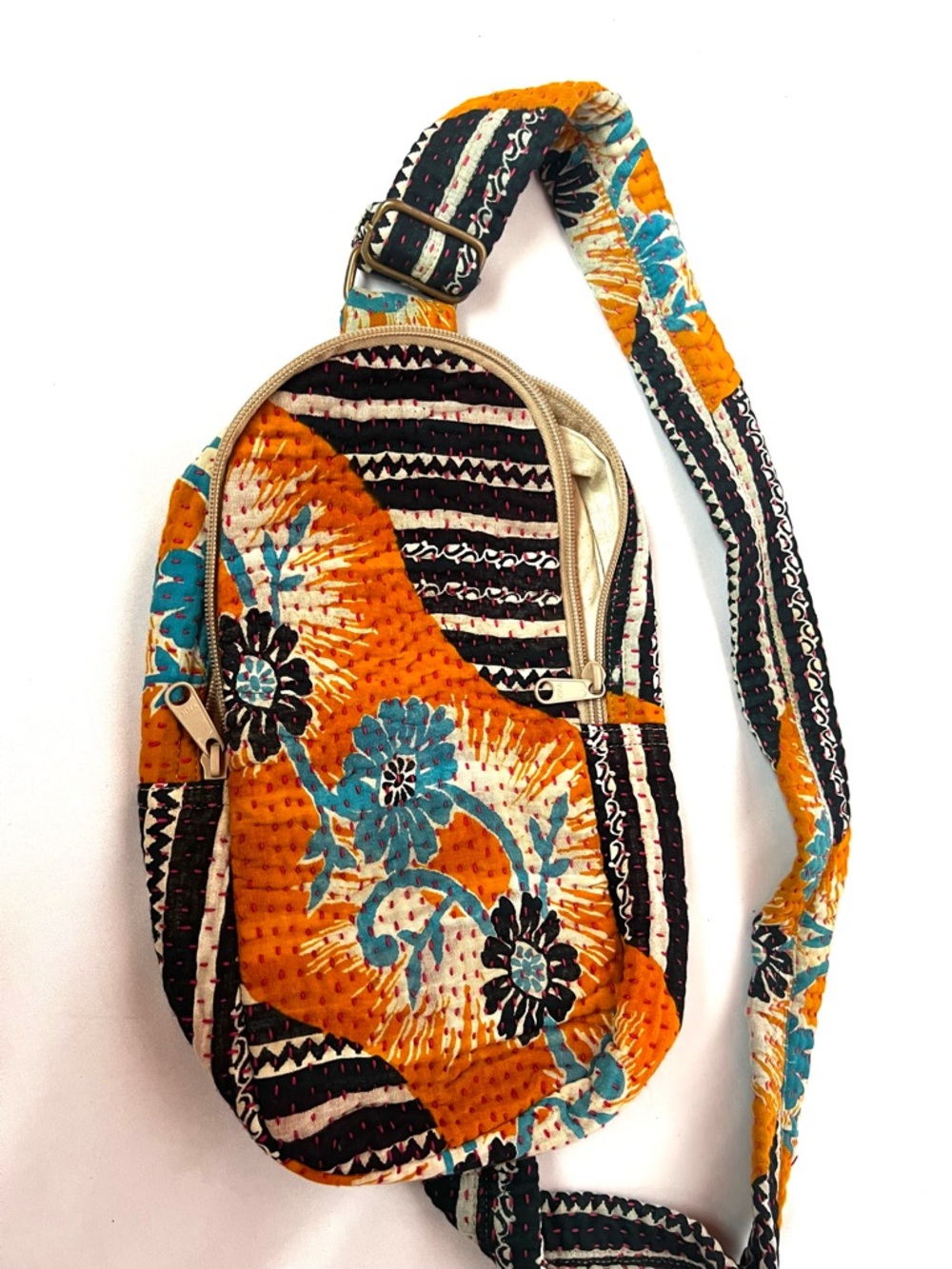 WorldFinds Quilted Kantha Sling Backpack Boho Crossbody Festival Bag Cotton